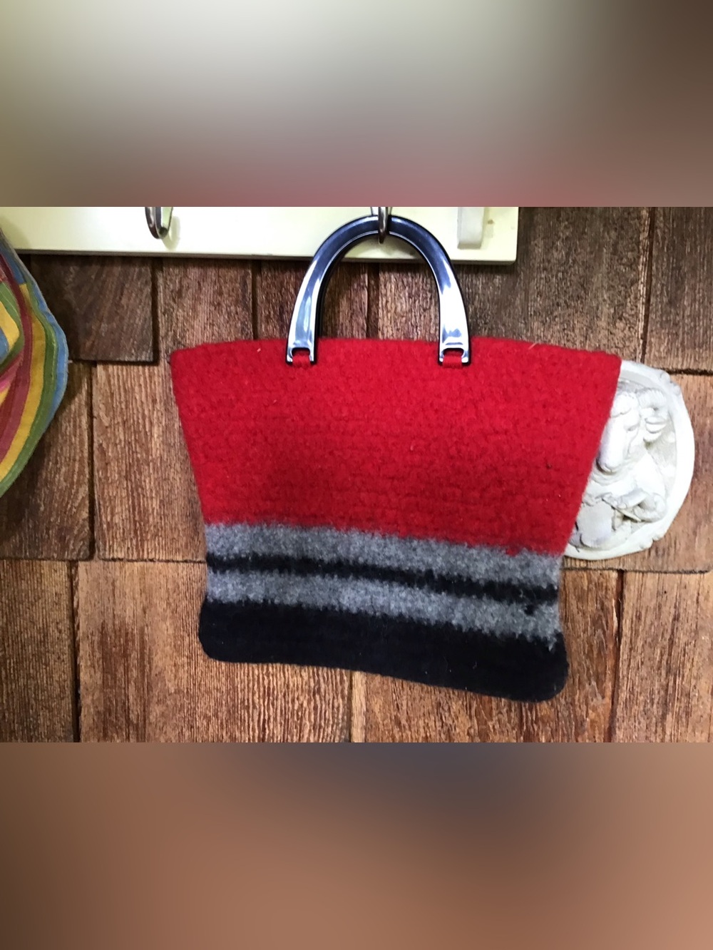 Hand Felted handbag with plastic handles